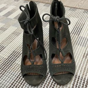 Green lace up heels Worn once